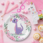 Elegant Lila Pink Dinosaur Butterfly Baby Dusche Pappteller (Party)