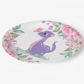 Elegant Lila Pink Dinosaur Butterfly Baby Dusche Pappteller (Schrägansicht)