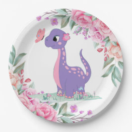 Elegant Lila Pink Dinosaur Butterfly Baby Dusche Pappteller