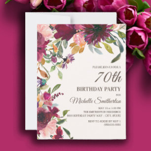 Elegant Lila Pink Gold Floral 70. Geburtstag Einladung