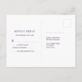 Elegant Lila Pink Lilac Wedding RSVP Postkarte (Rückseite)