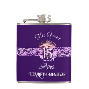 Elegant Lila Quinceañera Spanisch Flachmann