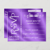 Elegant Lila Satin Wedding RSVP Einladungspostkarte (Vorne/Hinten)