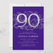 Elegant Lila Silver 90. Geburtstag Einladung (Vorderseite)