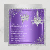 Elegant Lila & Silver Masquerade 21. Einladung (Vorne/Hinten)