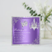 Elegant Lila & Silver Masquerade 21. Einladung (Stehend Vorderseite)