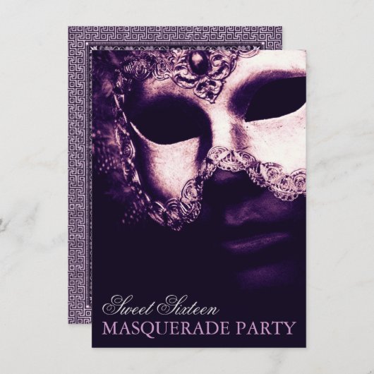 Elegant Lila Sweet 16 Masquerade Party Einladungen (Vorne/Hinten)