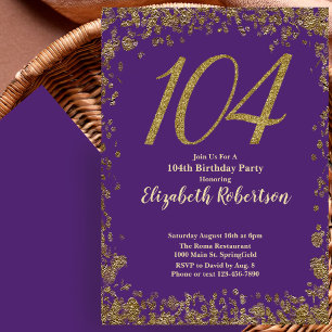 Elegant Lila und Gold 104. Geburtstag Einladung
