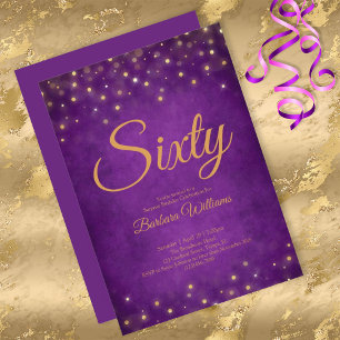 Elegant Lila und Gold 60. Geburtstag Einladung