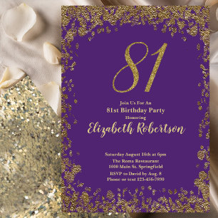 Elegant Lila und Gold 81. Geburtstag Einladung