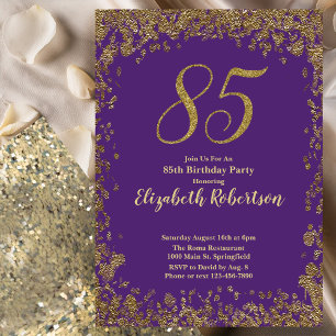 Elegant Lila und Gold 85. Geburtstag Einladung