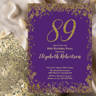 Elegant Lila und Gold 89. Geburtstag Einladung
