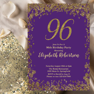 Elegant Lila und Gold 96. Geburtstag Einladung