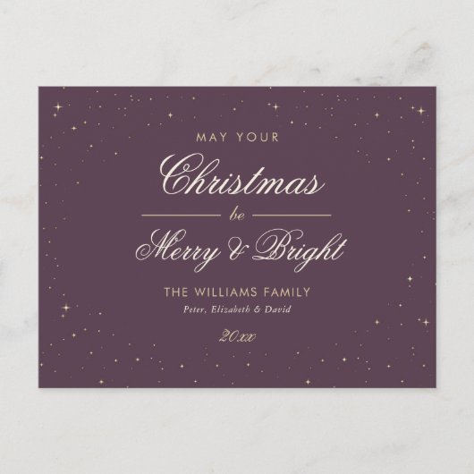 Elegant Lila und Gold Feiertagspostkarte (Vorderseite)