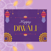 Elegant Lila und Gold Lanterns Happy Diwali Postkarte