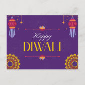 Elegant Lila und Gold Lanterns Happy Diwali Postkarte (Vorderseite)