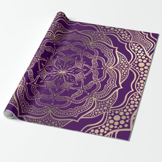 Elegant Lila und Gold Mandala Dark Boho Floral Geschenkpapier (Ungerollt)