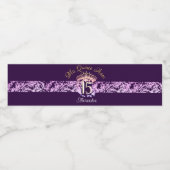 Elegant Lila und Gold Quinceñera Spanisch Wasserflaschenetikett (Einzelnes Label)