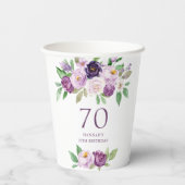 Elegant Lila | Violet Floral 70. Geburtstag Pappbecher (Rückseite)