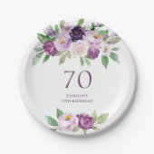 Elegant Lila | Violet Floral 70. Geburtstag Pappteller (Vorderseite)