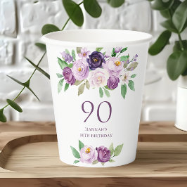 Elegant Lila | Violet Floral 90. Geburtstag Pappbecher