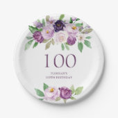 Elegant Lila | Violetflora 100. Geburtstag Pappteller (Vorderseite)