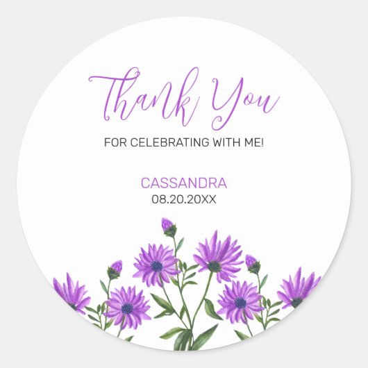Elegant Lila Xeranthemum Floral Vielen Dank Runder Aufkleber (Vorderseite)