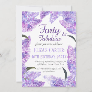 Elegant Lilac 40. Feminine Wildblume Geburtstag Einladung