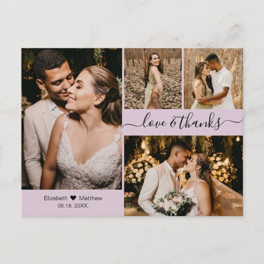 Elegant Lilac 4 Foto Collage Wedding Vielen Dank Postkarte (Vorderseite)