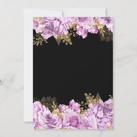 Elegant Lilac and Gold Flowers Birthday Party Einladung (Rückseite)