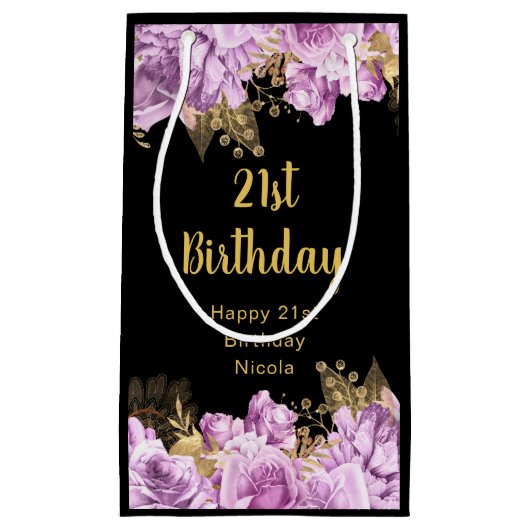 Elegant Lilac and Gold Flowers Birthday Party Kleine Geschenktüte (Vorderseite)