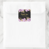 Elegant Lilac and Gold Flowers Birthday Party Quadratischer Aufkleber (Tasche)