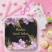 Elegant Lilac and Gold Flowers Sweet Sixteen Pappteller (Party)