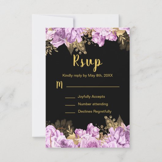 Elegant Lilac and Gold Flowers Sweet Sixteen RSVP Karte (Vorderseite)
