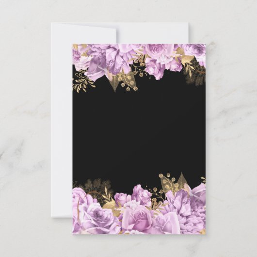Elegant Lilac and Gold Flowers Sweet Sixteen RSVP Karte (Rückseite)