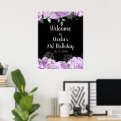 Elegant Lilac and Silver Flowers Birthday Party Poster (Heimbüro)