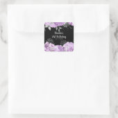 Elegant Lilac and Silver Flowers Birthday Party Quadratischer Aufkleber (Tasche)