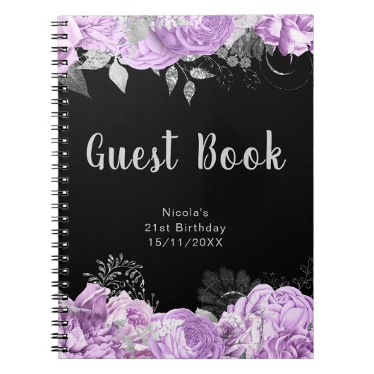 Elegant Lilac and Silver Flowers Guest Book Notizblock (Vorderseite)