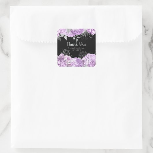 Elegant Lilac and Silver Flowers Sweet Sixteen Quadratischer Aufkleber (Tasche)