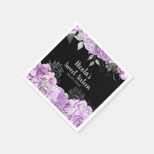 Elegant Lilac and Silver Flowers Sweet Sixteen Serviette (Ecke)