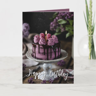 Elegant Lilac Birthday Cake Karte