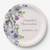 Elegant Lilac Blue Floral Horizontal Quinceañera Pappteller (Vorderseite)