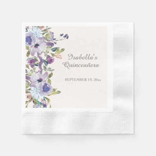 Elegant Lilac Blue Floral Horizontal Quinceañera Serviette (Vorderseite)