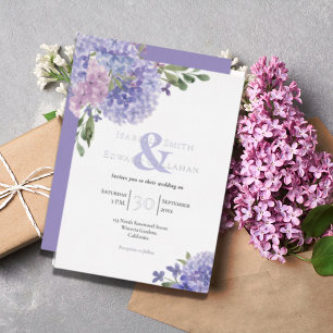 Elegant Lilac & Blue Hydrangeas Floral Bouquets Folieneinladung