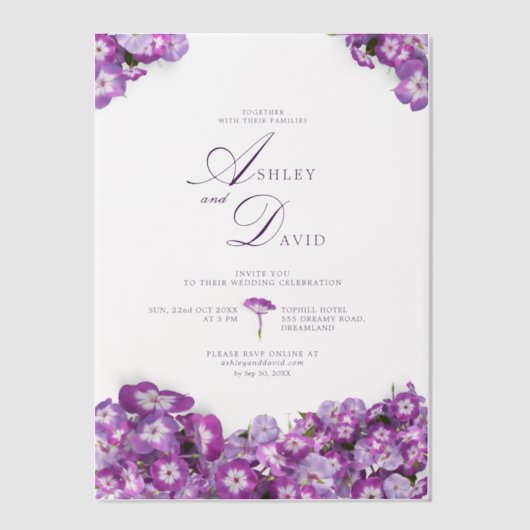 Elegant Lilac Blume Chic Wedding Pergament Einladungen (Vorderseite)