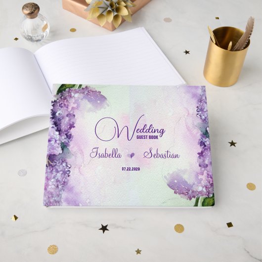 Elegant Lilac Blume Wedding Gästebuch (Vorderseite Offen)