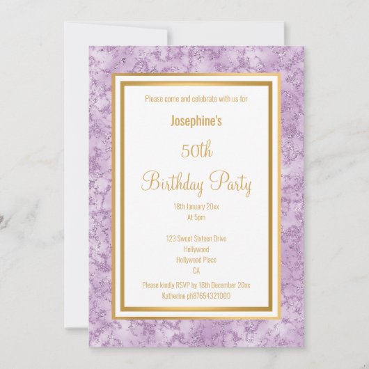 ELEGANT LILAC BORDER MARBLE BIRTHDAY EINLADUNG (Vorderseite)