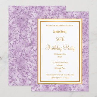ELEGANT LILAC BORDER MARBLE BIRTHDAY EINLADUNG