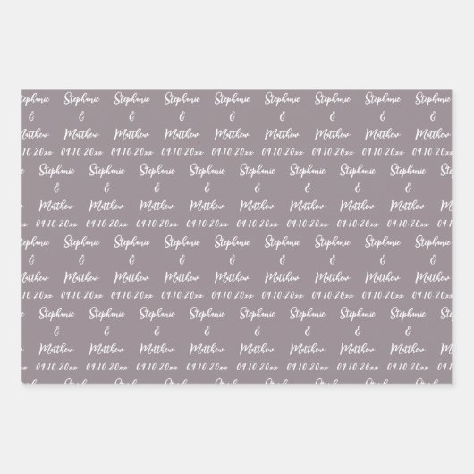 Elegant Lilac Bride Groom Names Weddings Geschenkpapier Set (Vorderseite 3)