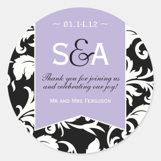 Elegant Lilac Damask Favor Stickers (Vorderseite)